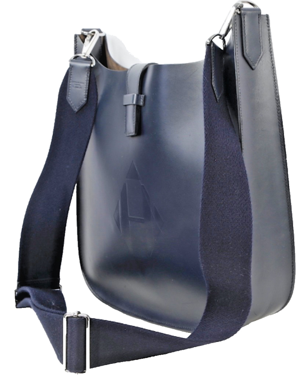 Hermes Evelyne Sellier 29 PM Navy Blue Leather Crossbody Shoulder Bag Silver HW